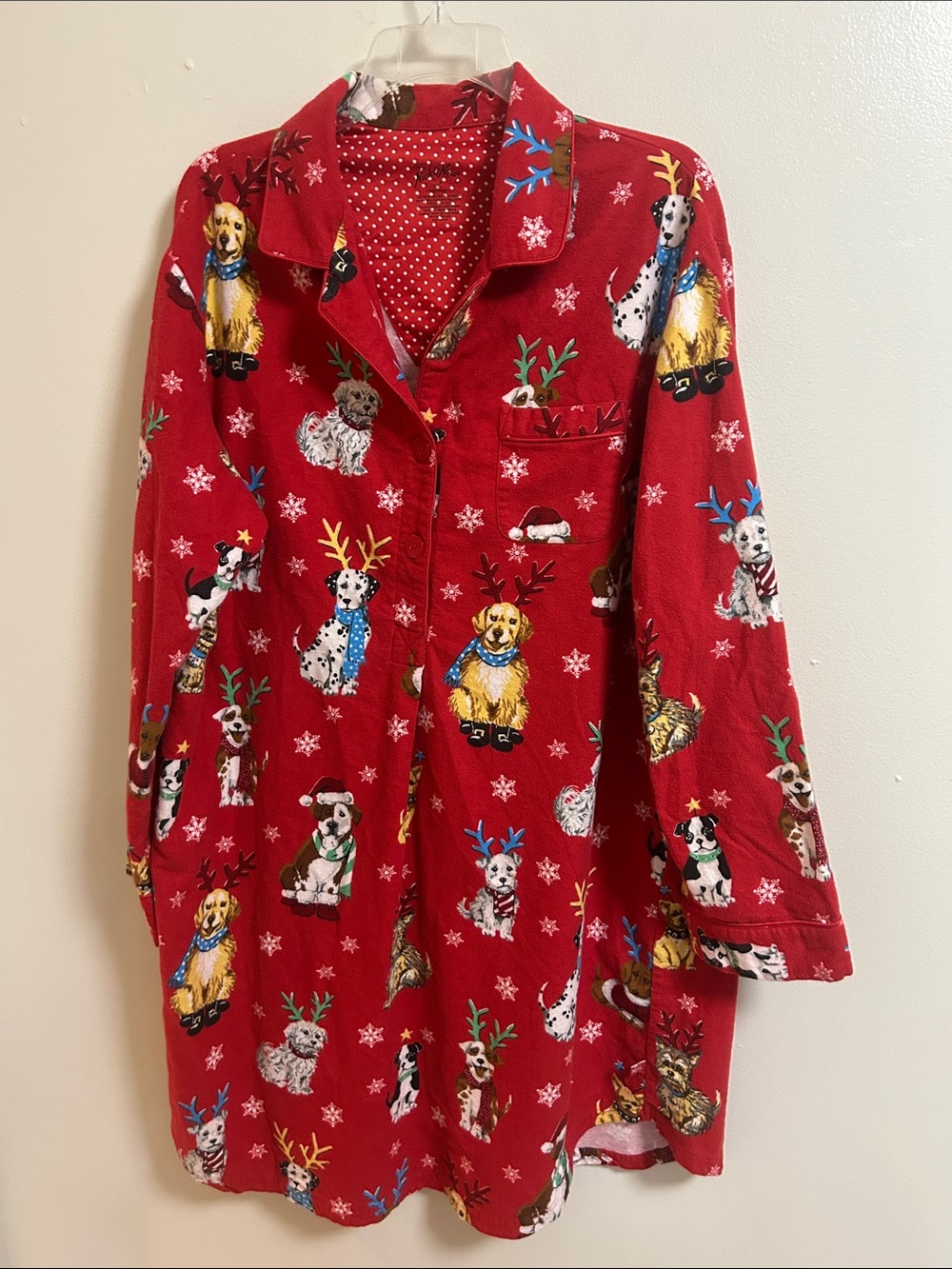 Nick & Nora Reindogs Flannel Sleep Shirt  Christmas Dogs Nightgown Red XXL